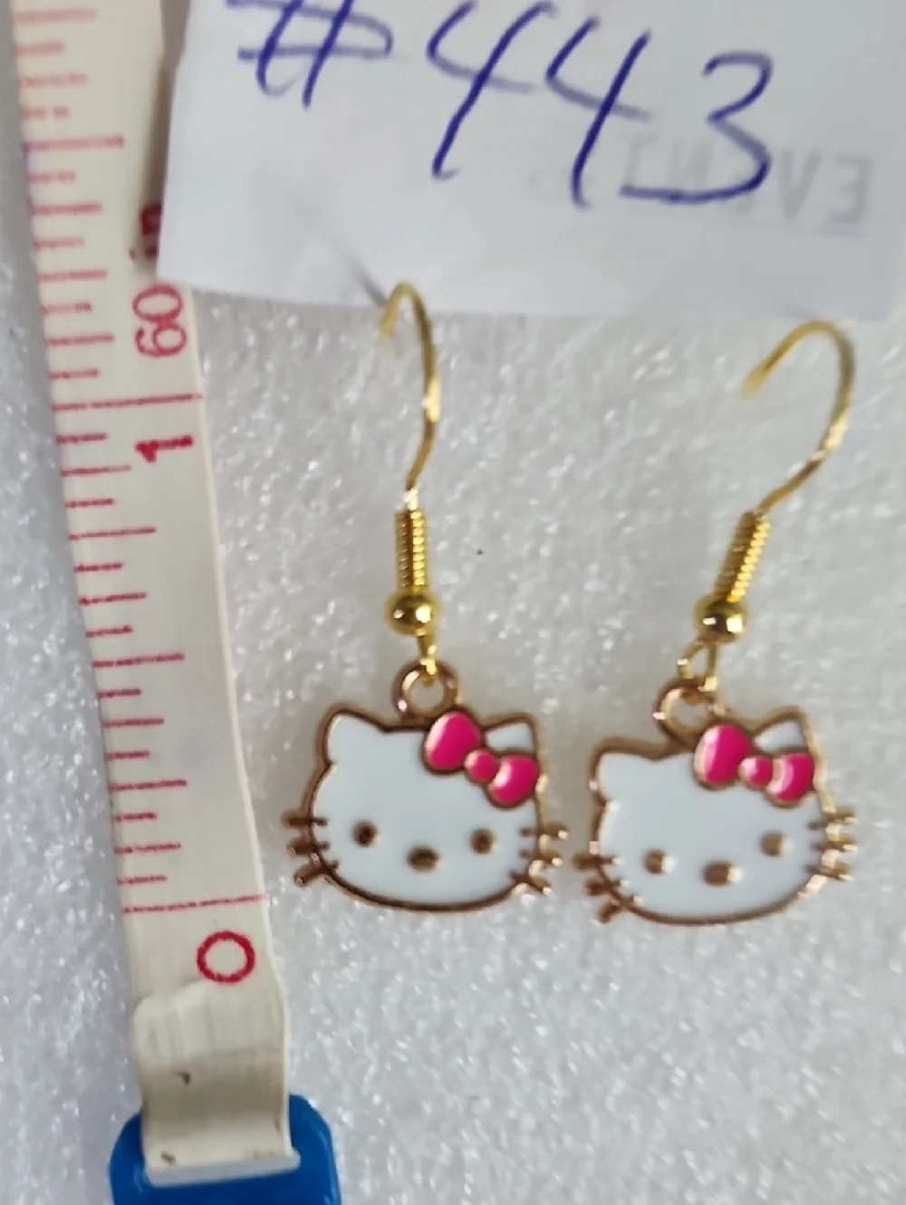 Hand Crafted White Cat Earrings with Pink Bows - Cute Enamel Dangles